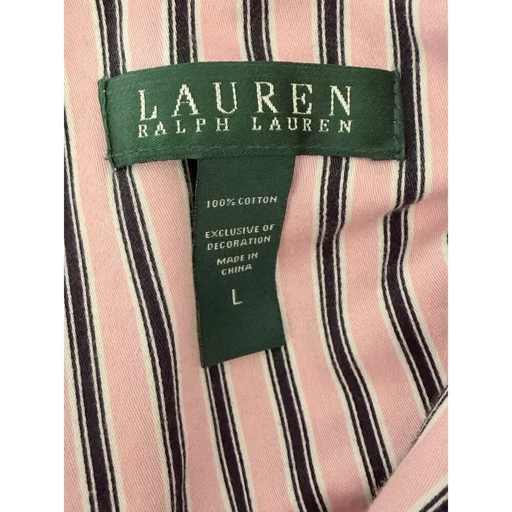 Lauren Ralph Lauren Pajama Top Womens L Pink‎ Navy Blue Striped Cotton Preppy